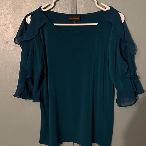 BOLD elements Deep Teal Ruffle Blouse - Picture 6 of 6